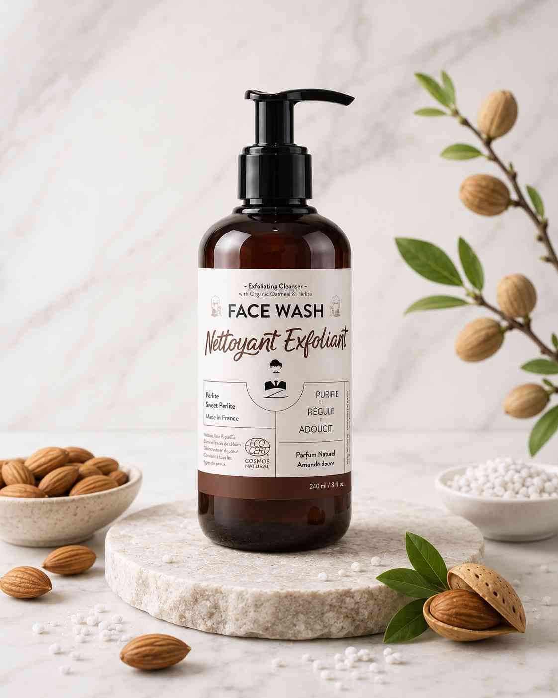Face Wash Monsieur Barbier, gel nettoyant exfoliant doux pour le visage présenté avec des amandes et des ingrédients d'origine naturelle.