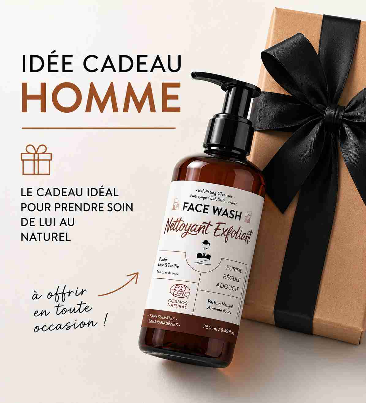 Idée cadeau pour homme avec le Face Wash Monsieur Barbier, nettoyant exfoliant visage et coffret cadeau