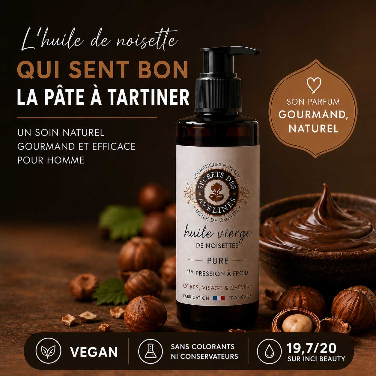 Huile de Noisette Bio 100 ml  🌰 Visage • Barbe • Cheveux