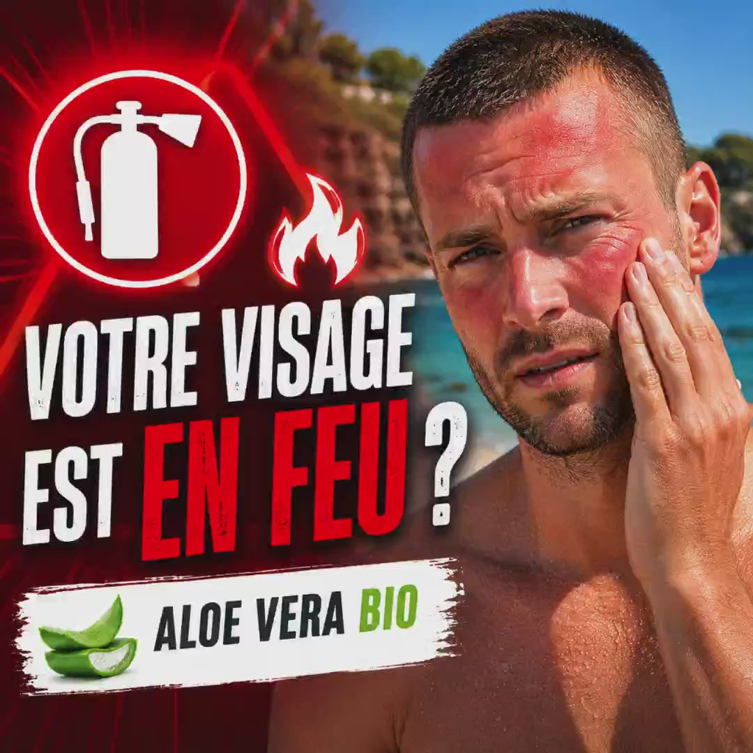 Vidéo du gel externe d'aloe vera Bio pour apaiser les rougeurs après le soleil et le rasage