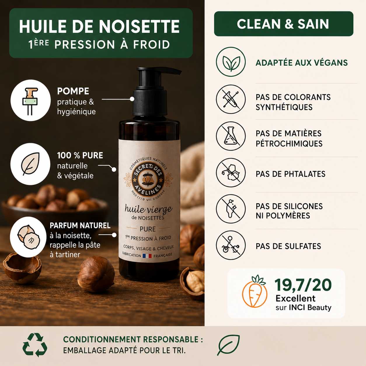 Huile de Noisette Bio 100 ml  🌰 Visage • Barbe • Cheveux