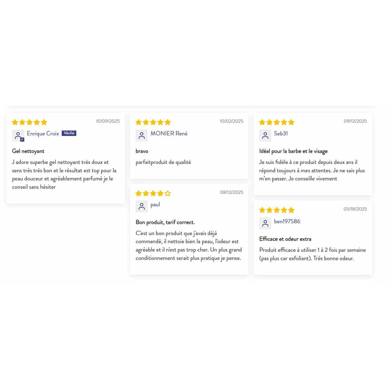 Avis clients 5 étoiles sur le Face Wash Monsieur Barbier, gel nettoyant exfoliant pour le visage